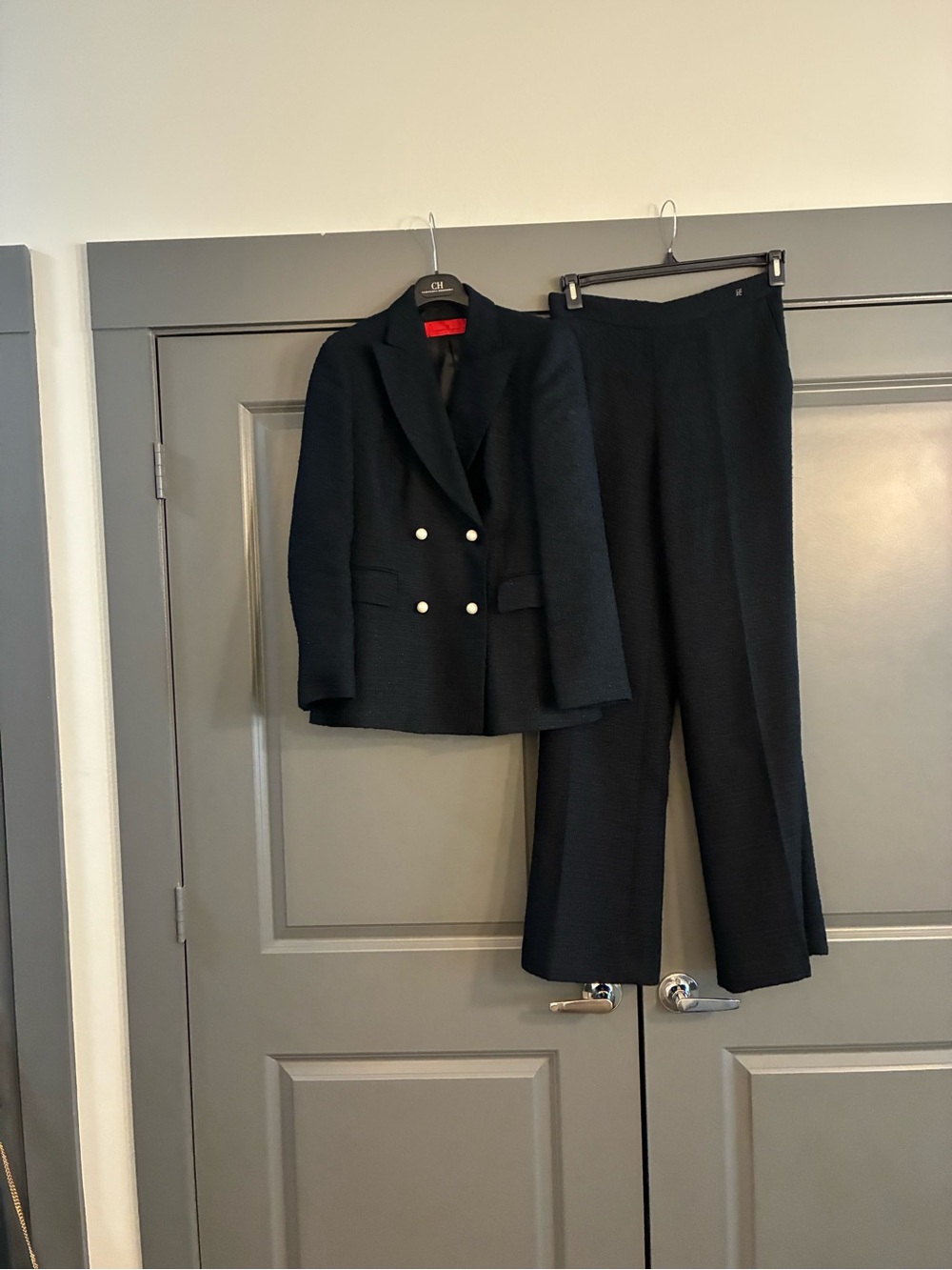 CH Carolina Herrera Black Tweed Jacket With Matching Trousers